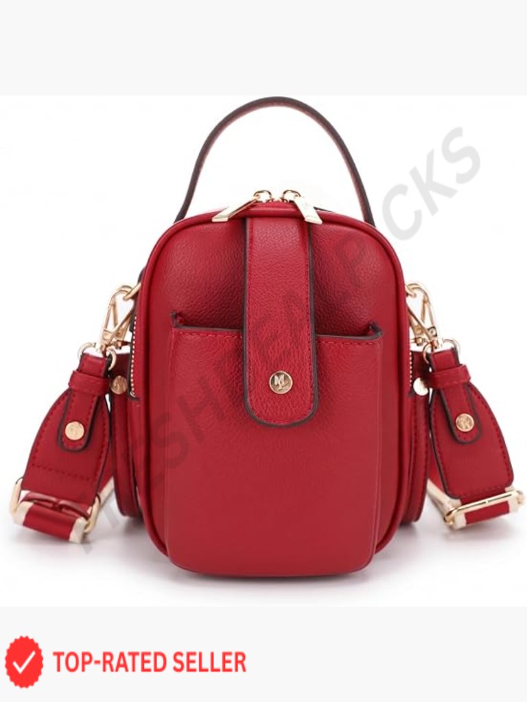 Vegan Leather Multi Compartment Crossbody Bag Top Handle Adjustable Straps